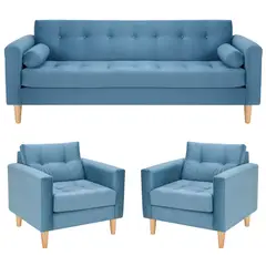 BODEVIR - Sofa Retro 3CG+1+1 Felpa 05 Azul Petroleo