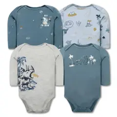 TEDMIMAK - Pack 4 Bodys Bebé Niño Manga Larga 100% Algodón Dino Adventures