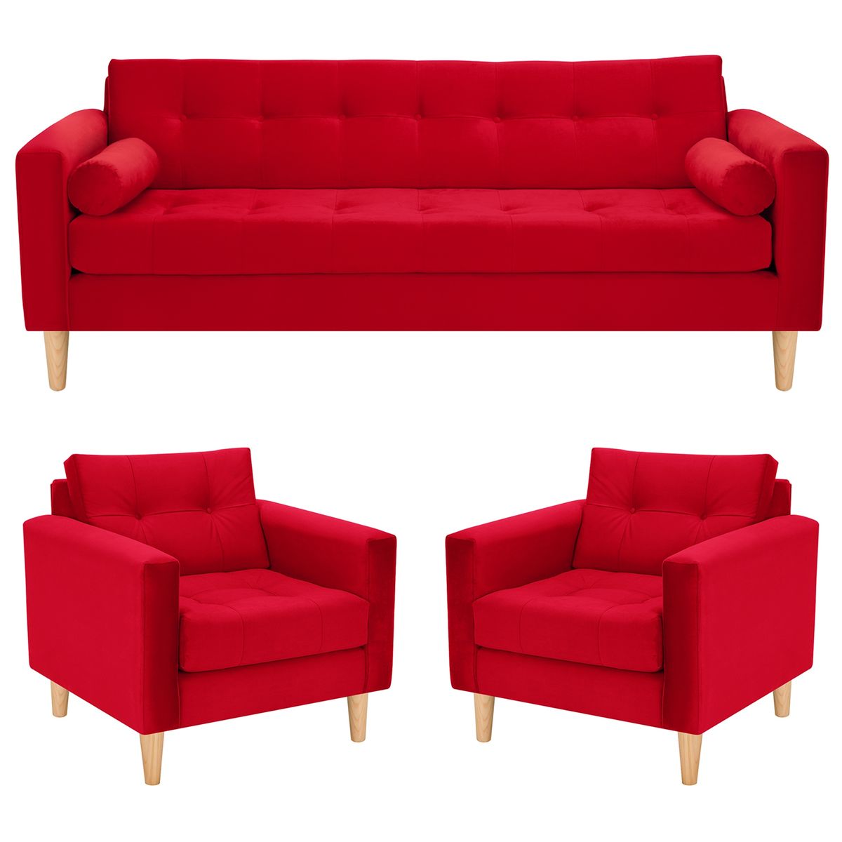 BODEVIR - Sofa Retro 3CG+1+1 Felpa 05 Rojo