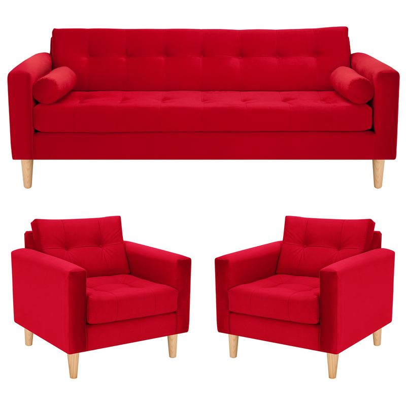BODEVIR - Sofa Retro 3CG+1+1 Felpa 05 Rojo