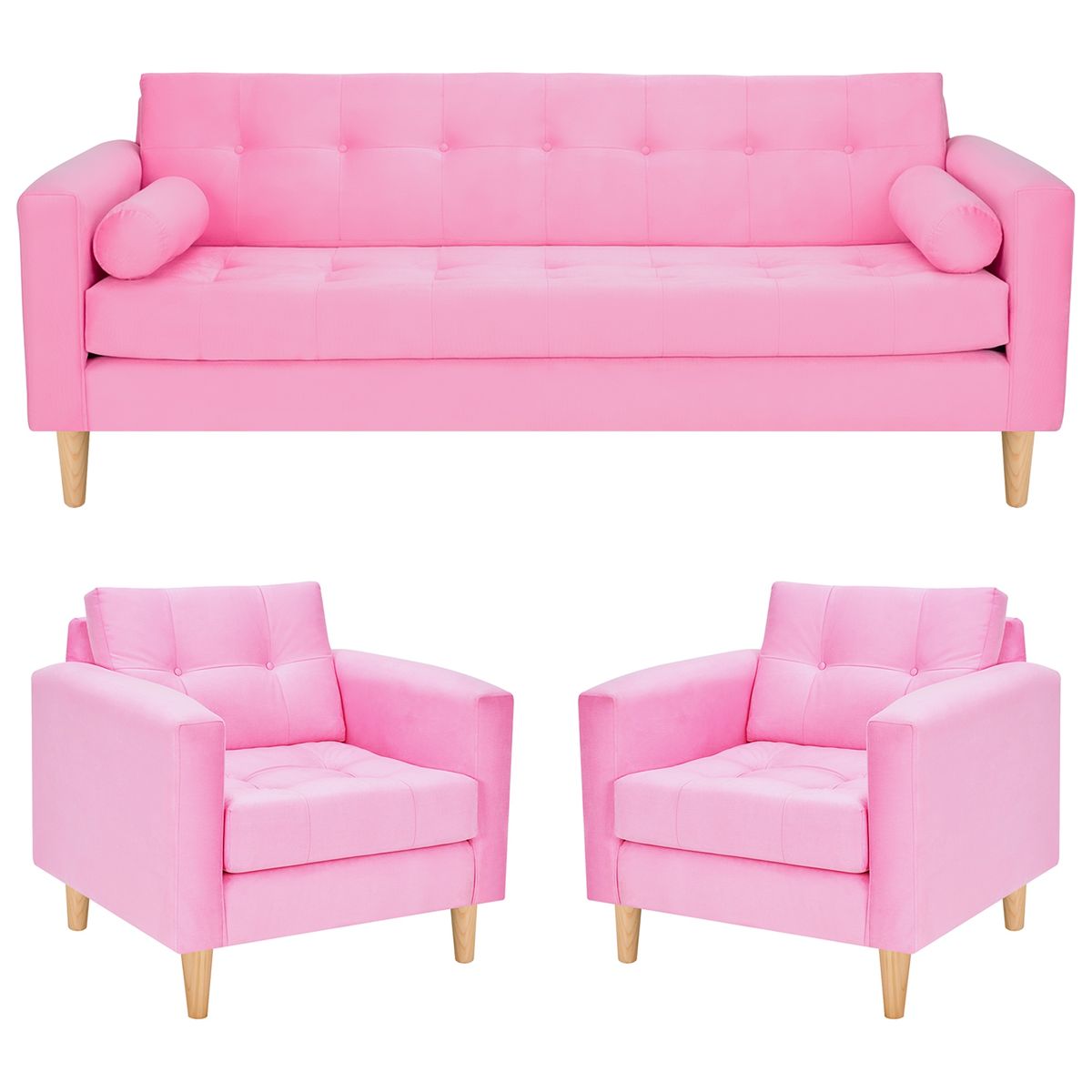 BODEVIR - Sofa Retro 3CG+1+1 Felpa 05 Rosado