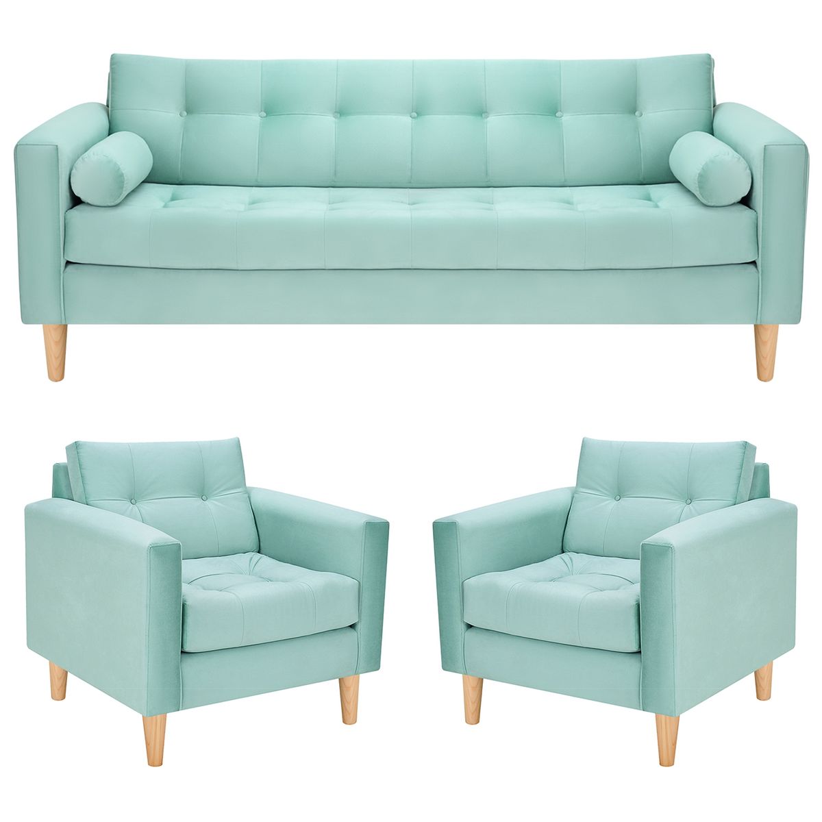 BODEVIR - Sofa Retro 3CG+1+1 Felpa 05 Verde Agua