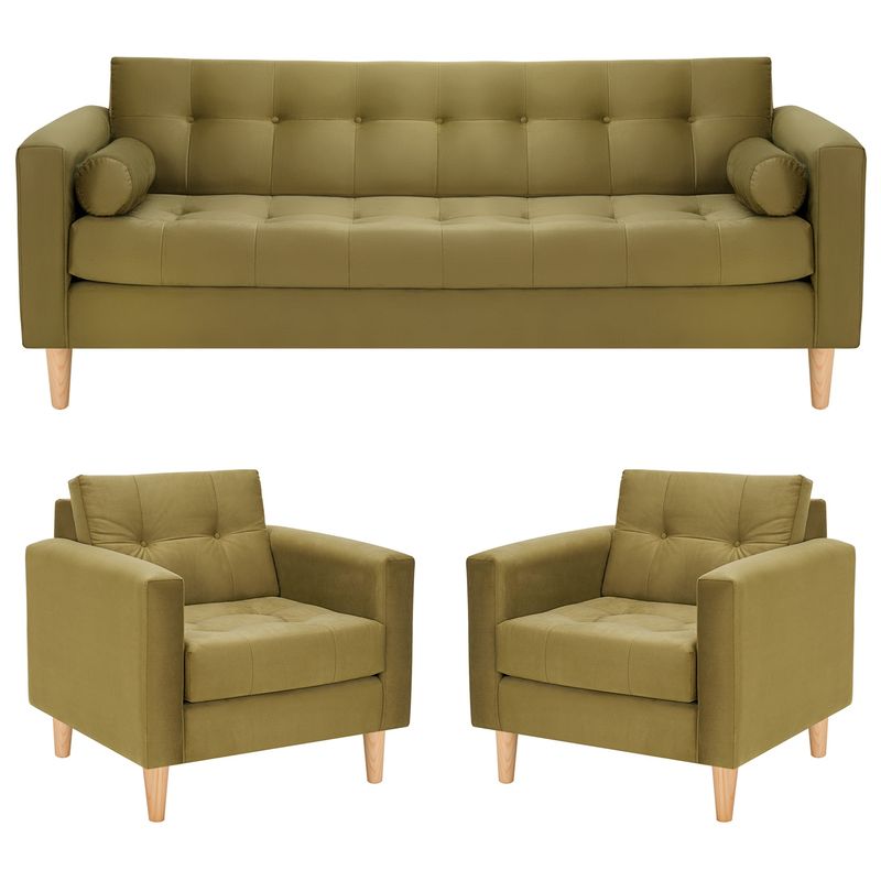 BODEVIR - Sofa Retro 3CG+1+1 Felpa 05 Verde Musgo