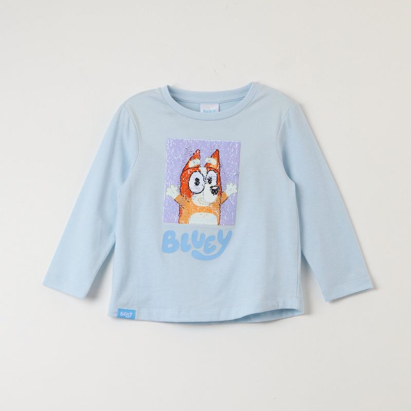 BLUEY - Polera Manga Larga Niña Reversible Celeste Bluey