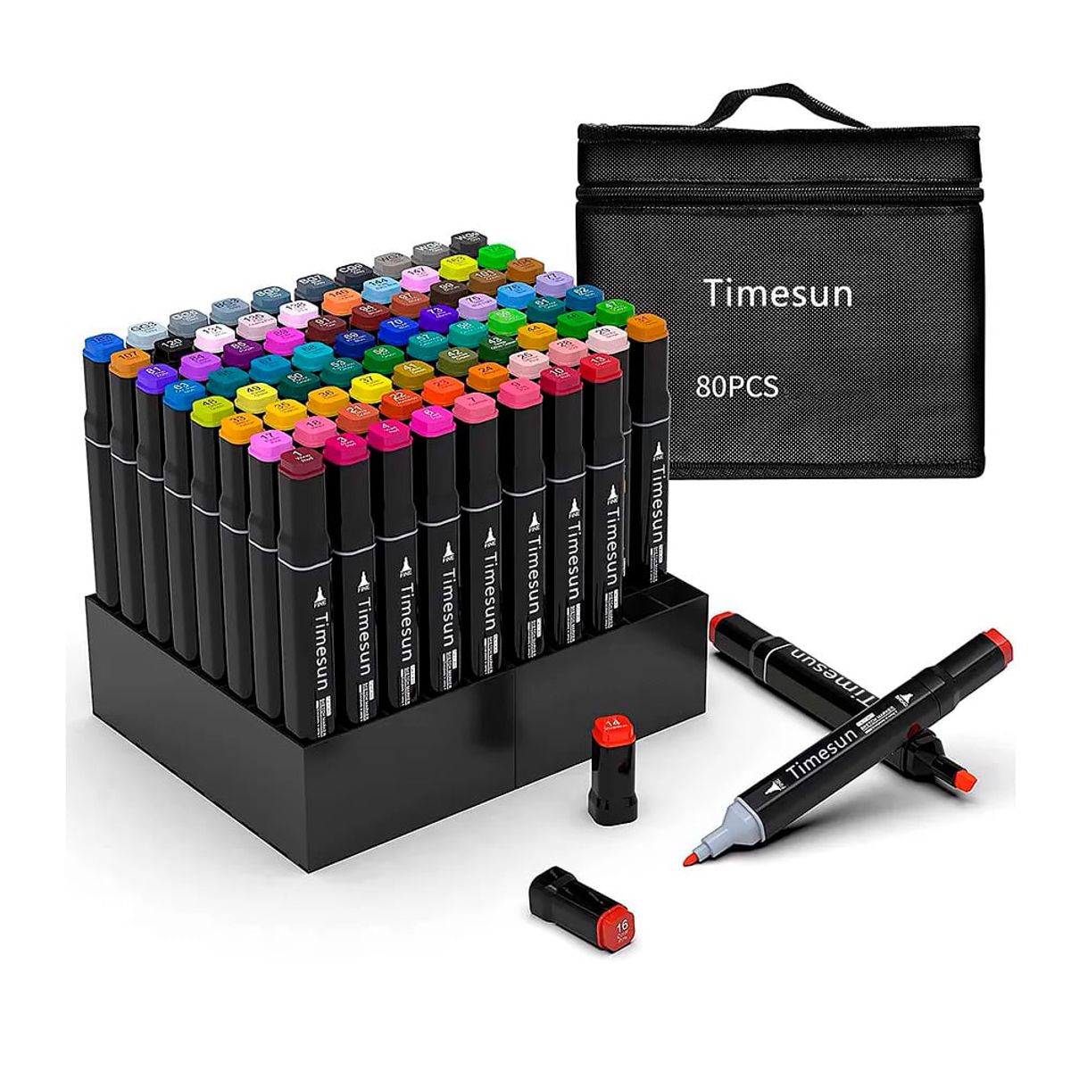 GENERICO - Pack de 80 Plumones de Doble Punta con Bolso