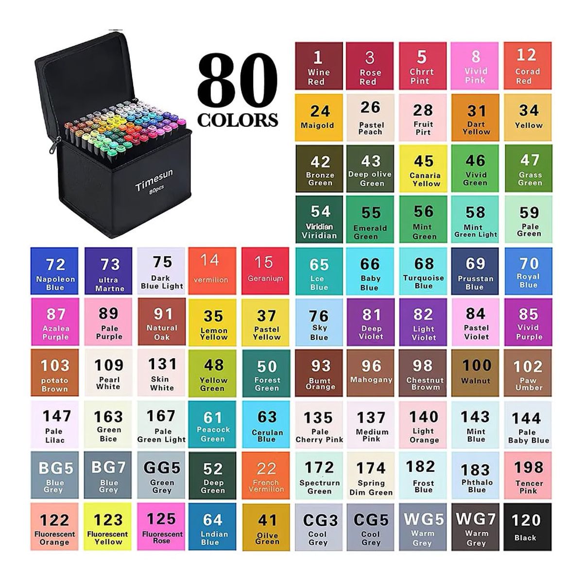 GENERICO - Pack de 80 Plumones de Doble Punta con Bolso