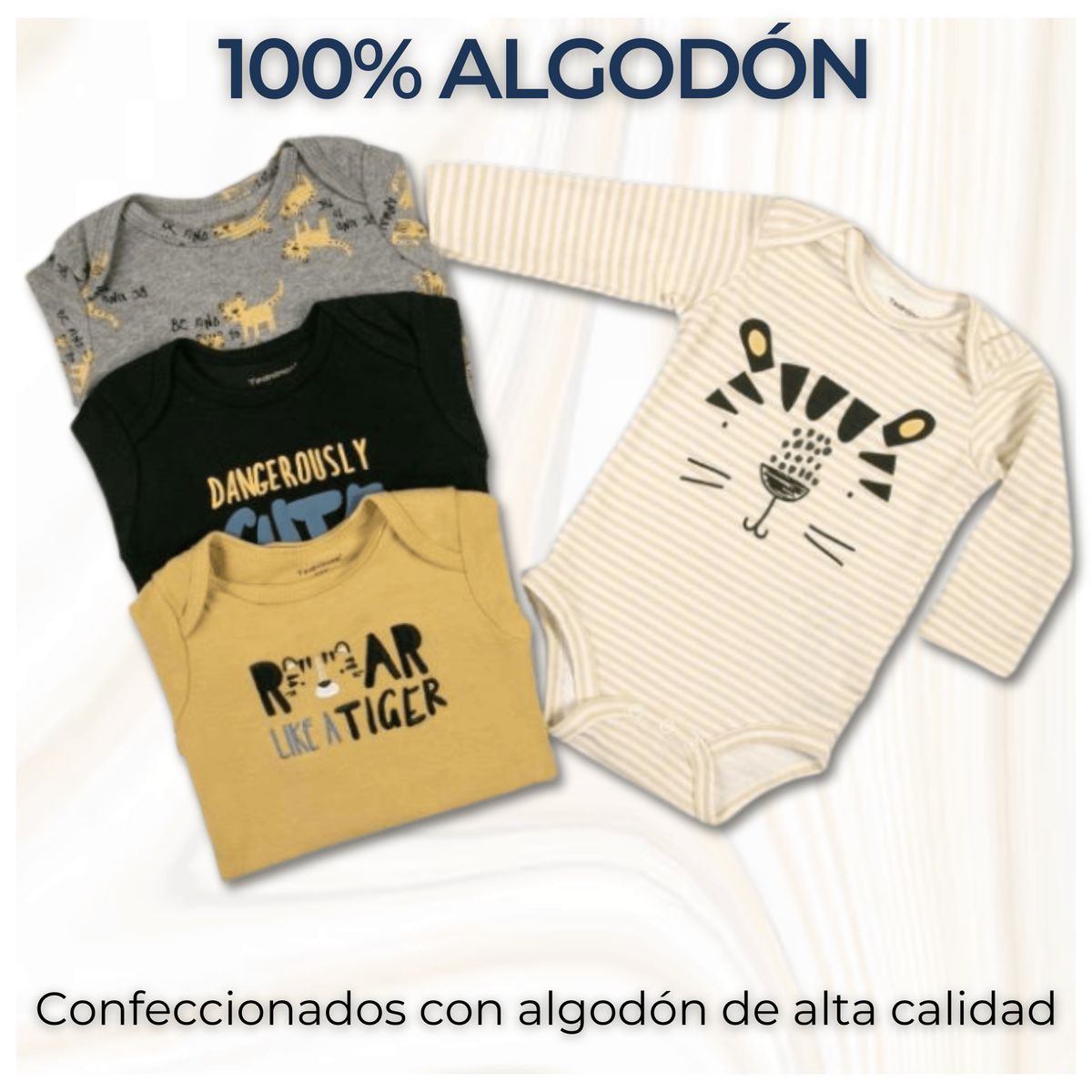 TEDMIMAK - Pack 4 Bodys Bebé Niño Manga Larga 100% Algodón Cute Tigers