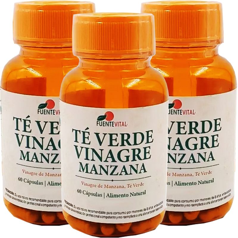 FUENTEVITAL - 3 PACK TE VERDE + VINAGRE DE MANZANA 60 CAPSULAS VEGETALES - 320 MG
