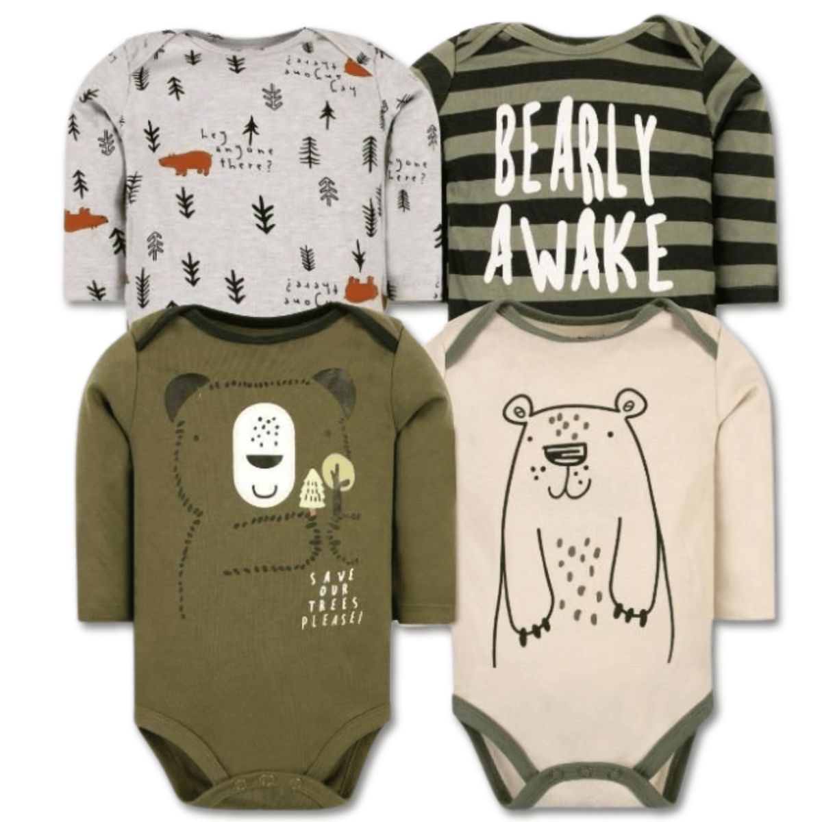TEDMIMAK - Pack 4 Bodys Bebé Niño Manga Larga 100% Algodón Big Bear