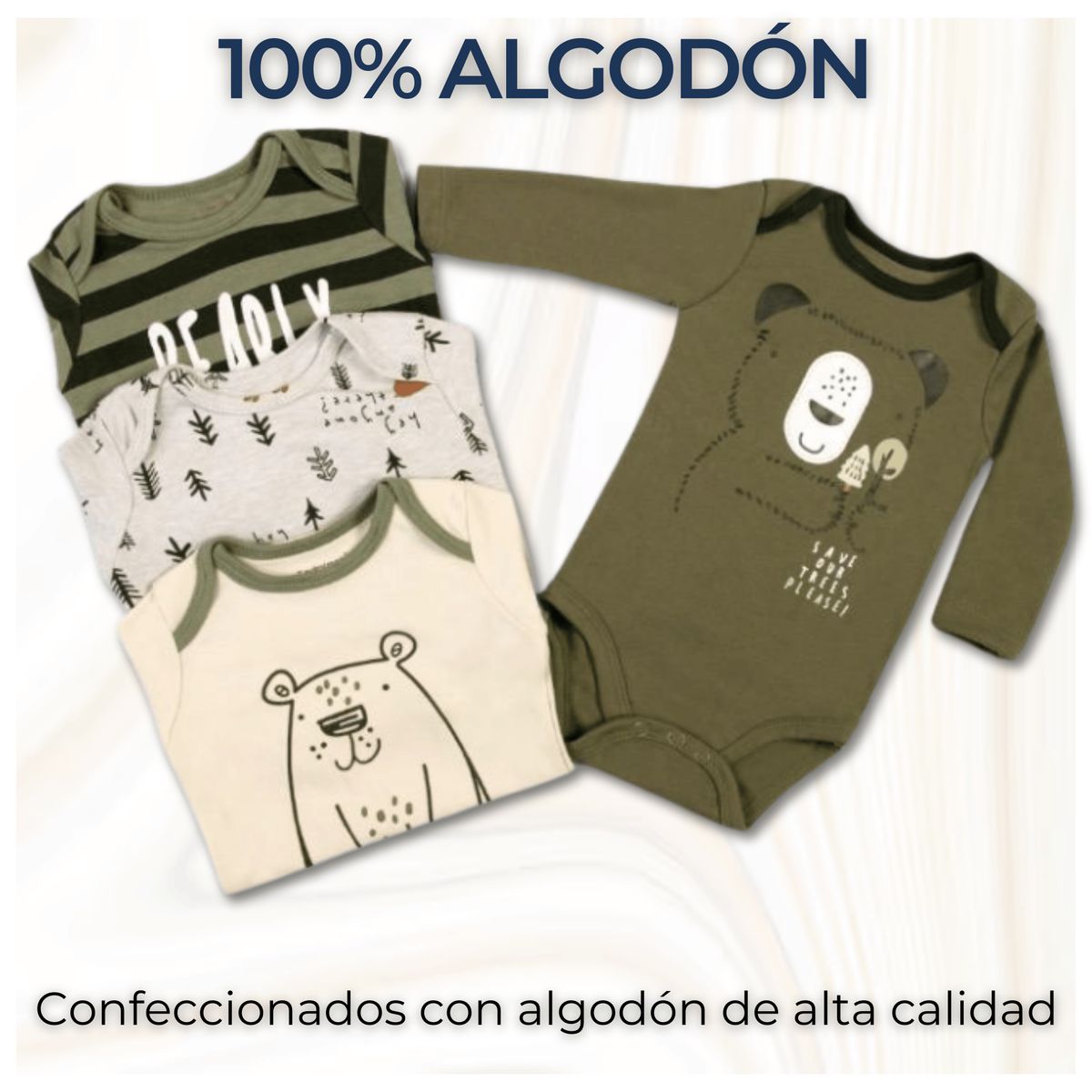 TEDMIMAK - Pack 4 Bodys Bebé Niño Manga Larga 100% Algodón Big Bear