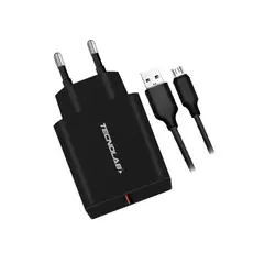 TECNOLAB - Cargador Rápido Qc 3.0 Con Cable Micro Usb Negro - SC
