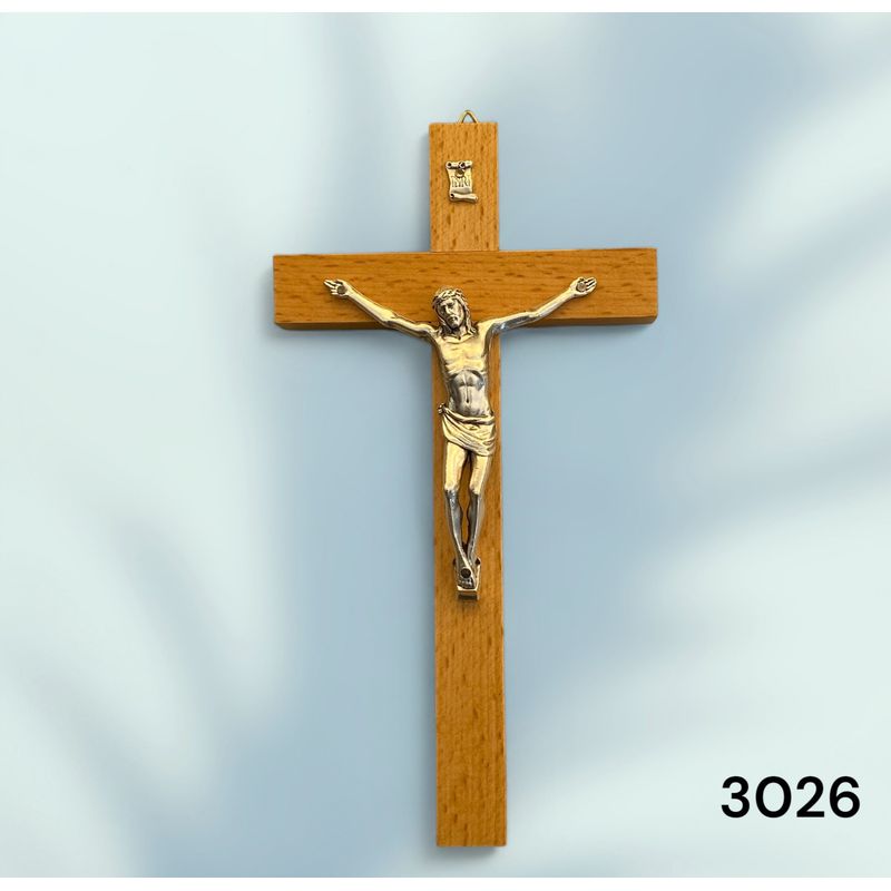 GENERICO - Crucifijo Italiano de Madera de Haya Cuerpo en Metal