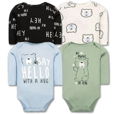 Imagen 1 del producto Pack 4 Bodys Bebé Niño Manga Larga 100% Algodón Baby Bear