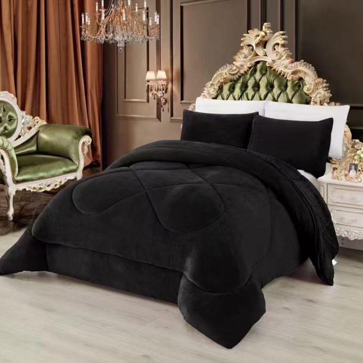 GENERICO - Cubrecama de Invierno Plush con Chiporro 1.5 p Negro MP