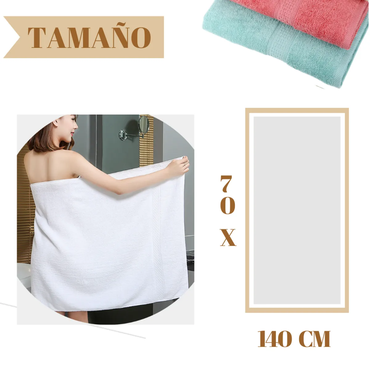 GENERICO - Toalla de Baño Cuerpo Blanca 100% Algodon Gruesa