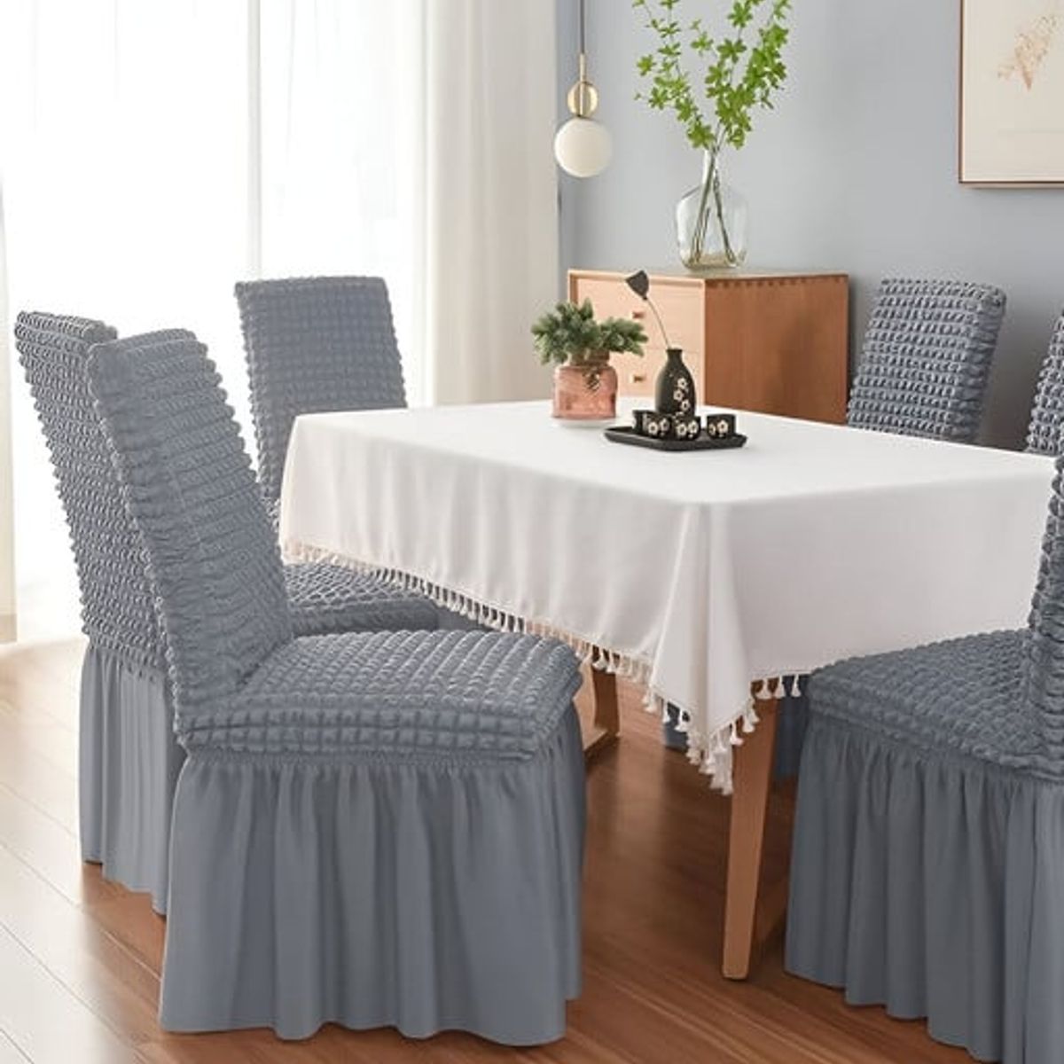 GENERICO - JUEGO DE 6 FUNDA DE SILLA TURCAS GRIS CLARO