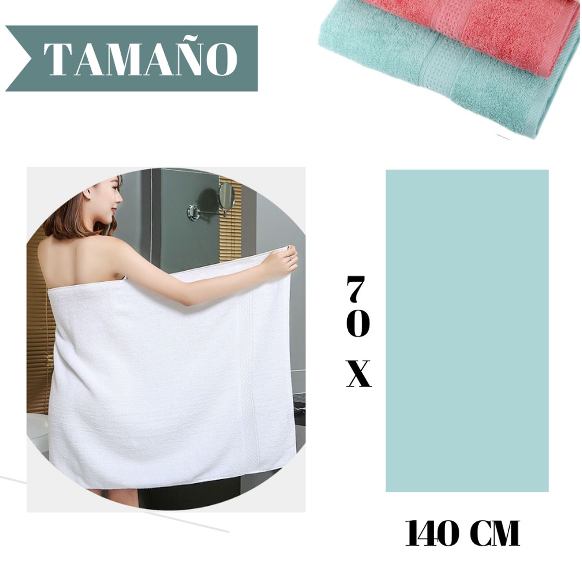 GENERICO - Toalla de Baño Cuerpo Verde 100% Algodon Gruesa