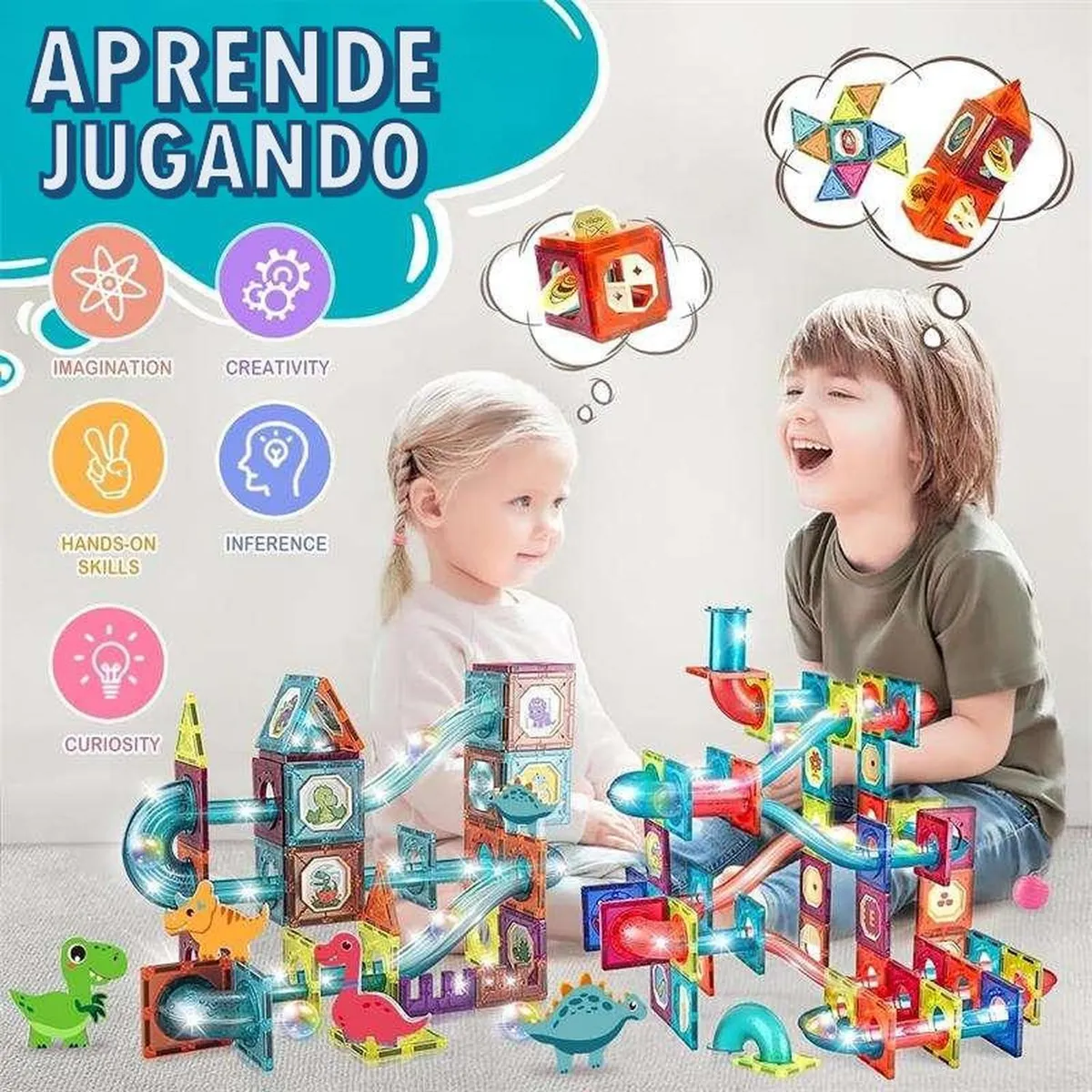 JAGIMA - Juego De Bloques Magnéticos 125 Piezas Pista Con Pelotas