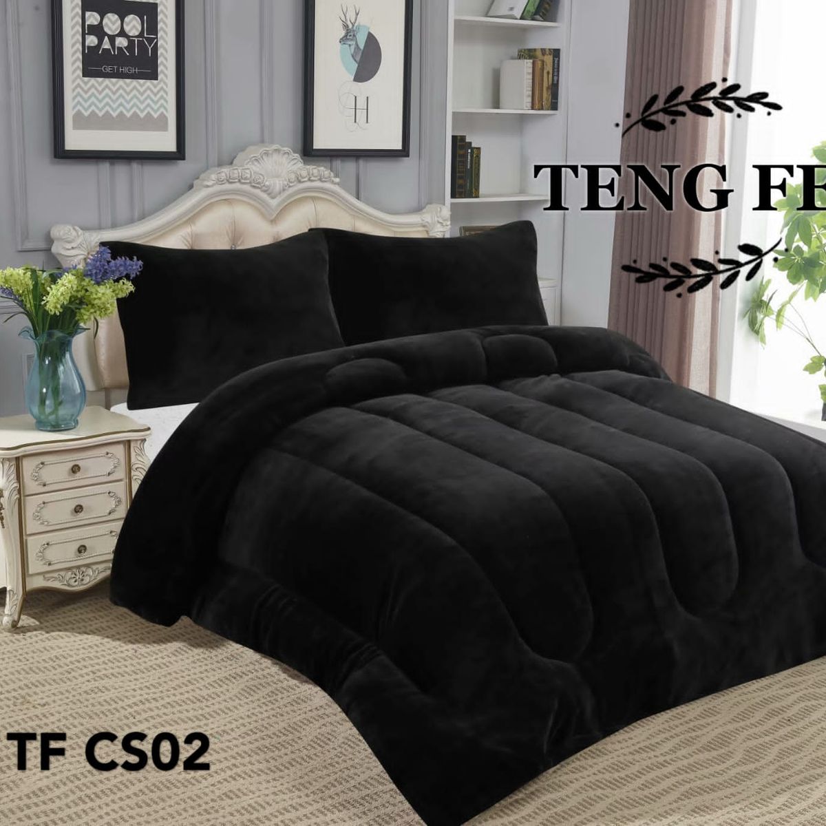 GENERICO - Cubrecama de Invierno Plush con Chiporro 2p Negro TFCS02