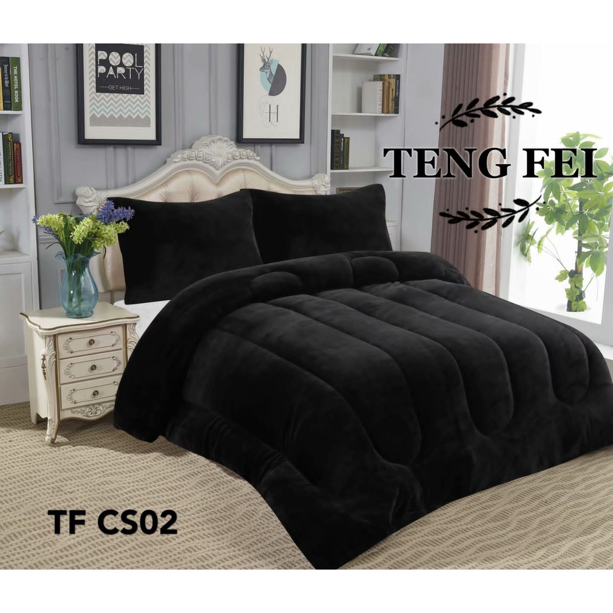 GENERICO - Cubrecama de Invierno Plush con Chiporro 2p Negro TFCS02