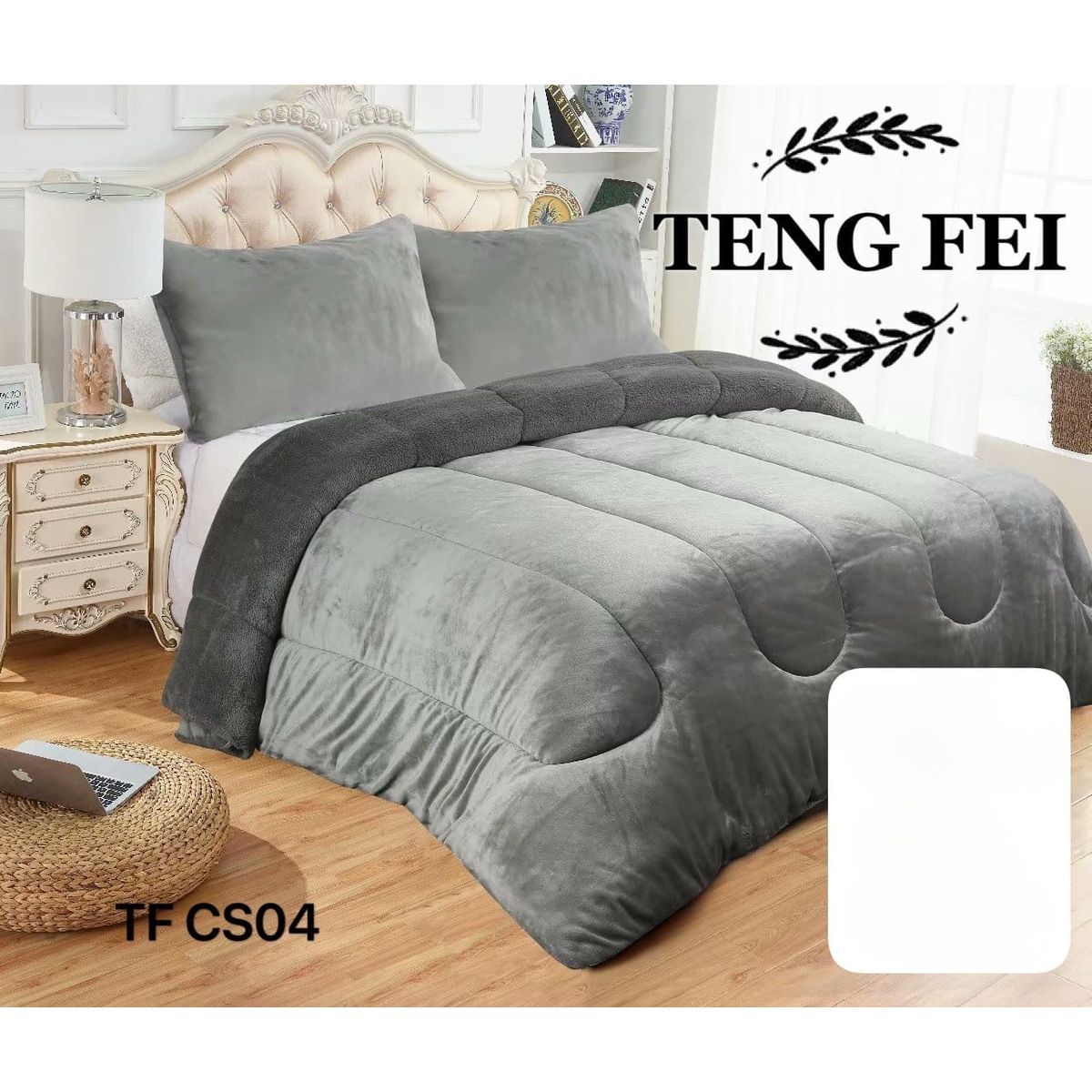 GENERICO - Cubrecama de Invierno Plush con Chiporro 2p Gris TFCS04