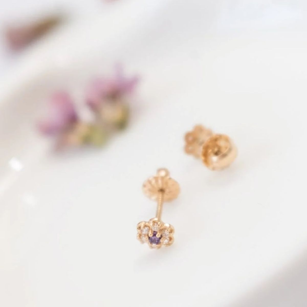 MODAS LILLO - Aro Bebé Abridor Rosita Amatista Oro 18k Joyas Modas Lillo