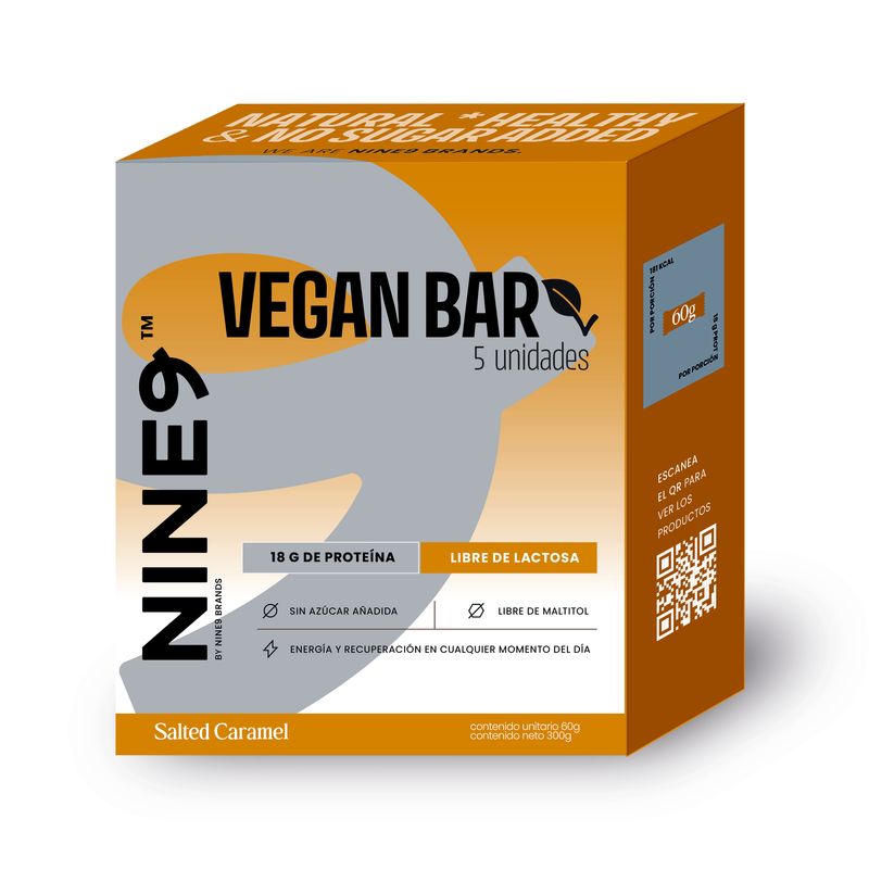 NINE9 BRANDS - Barras de Proteina Vegana NINE9 Bar Salted Caramel - 5 unidades