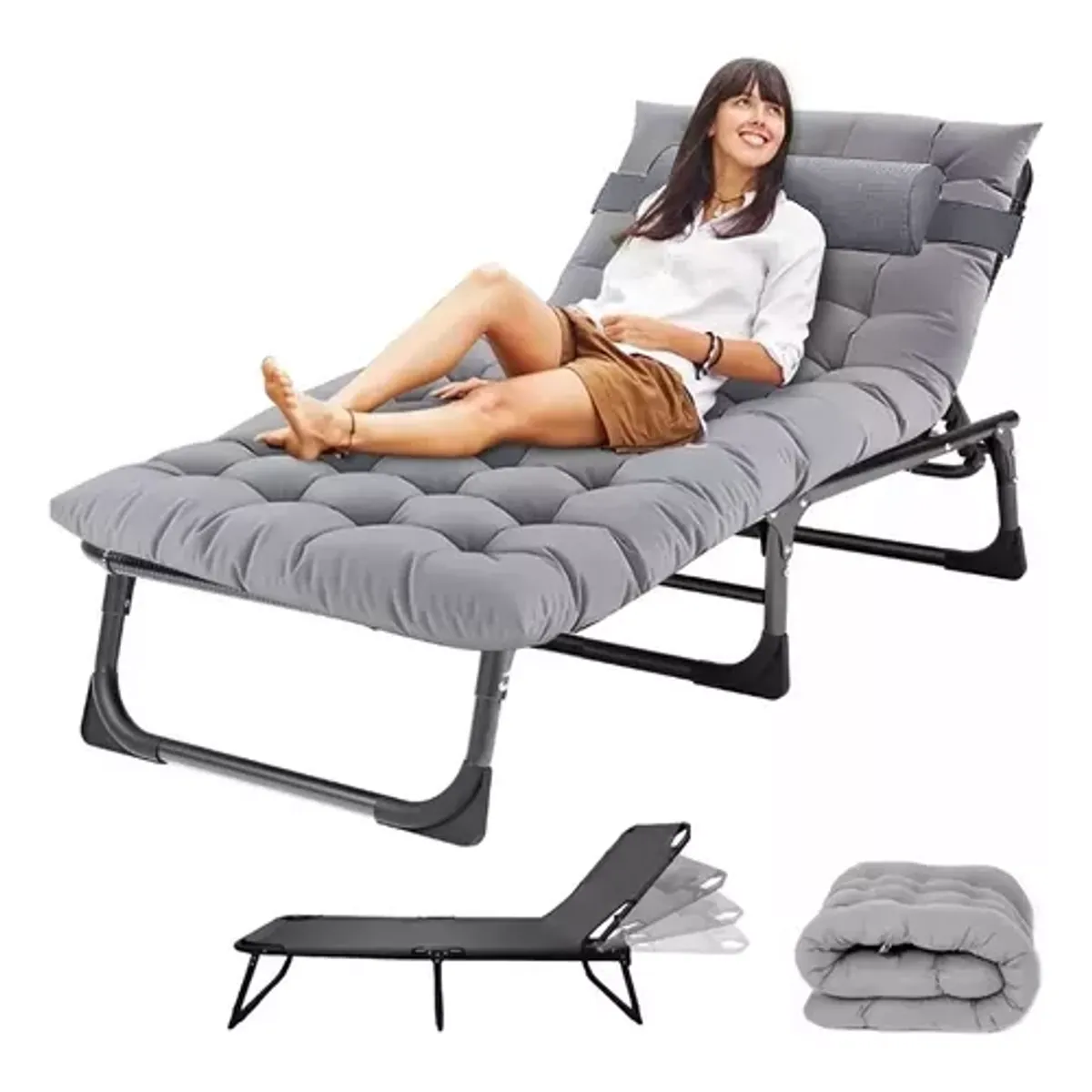 YOMYM - Cama Plegable Portátil Reforzada Con Colchón Extraíble