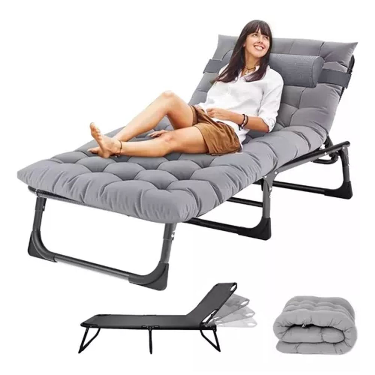 YOMYM - Cama Plegable Portátil Reforzada Con Colchón Extraíble