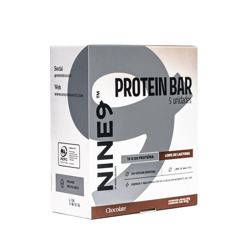 NINE9 BRANDS - Barra de Proteina NINE9 Bar NINE9 Whey Chocolate - 5 unidades