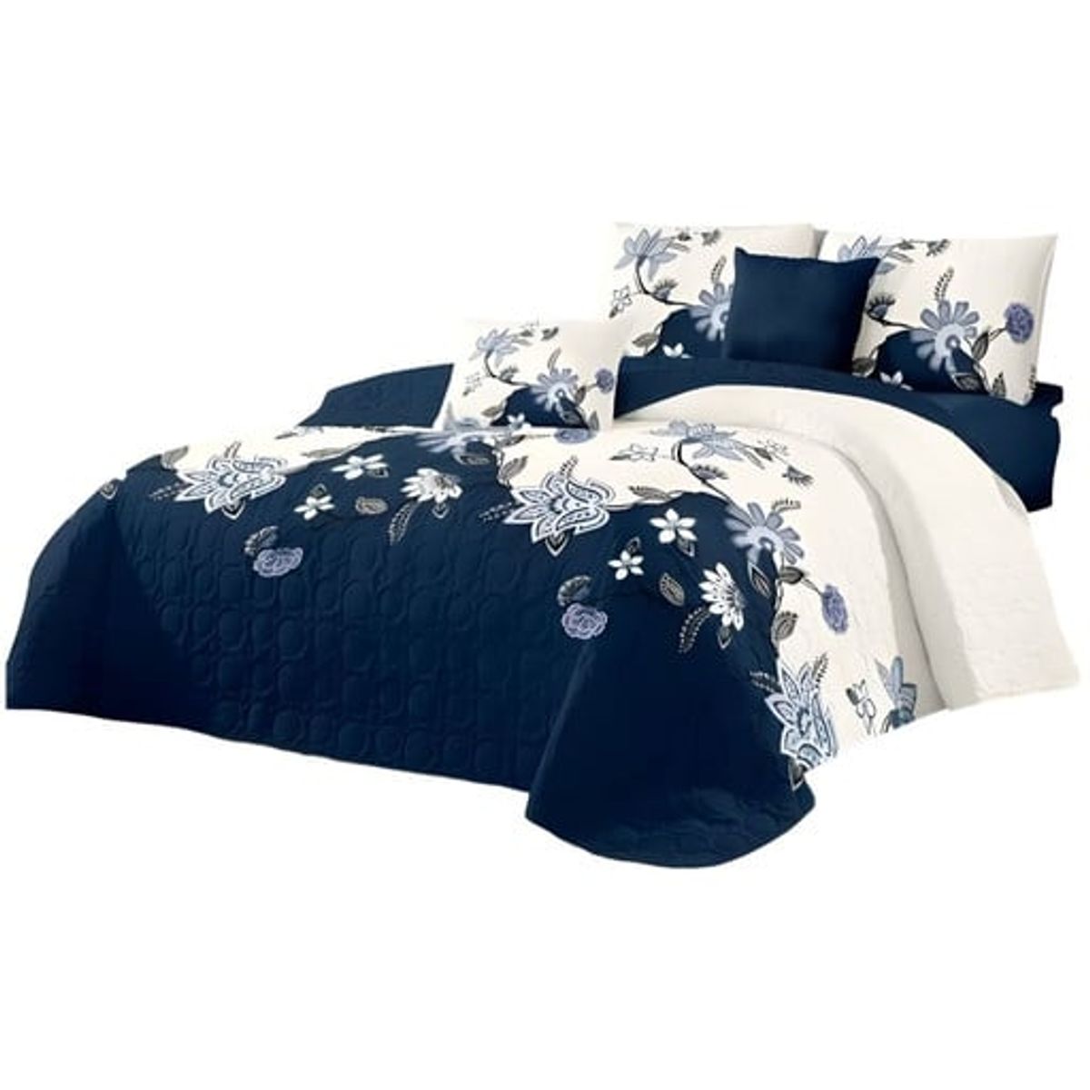 GENERICO - JUEGO DE CUBRECAMA QUILT MAS SABANAS PLAZA Y MEDIA