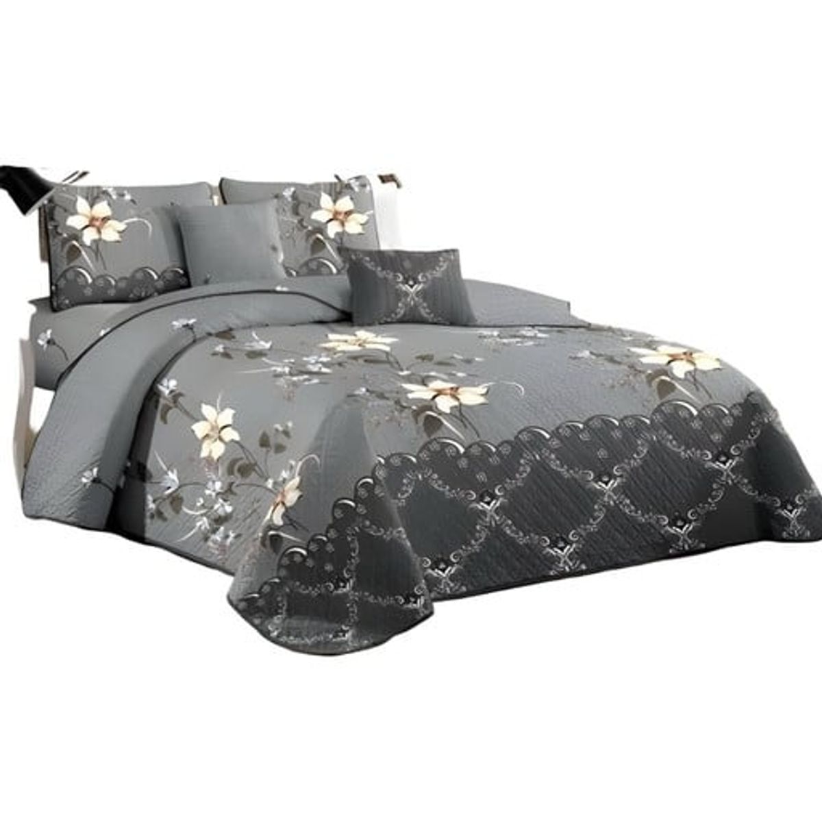 GENERICO - JUEGO DE CUBRECAMA QUILT MAS SABANAS PLAZA Y MEDIA