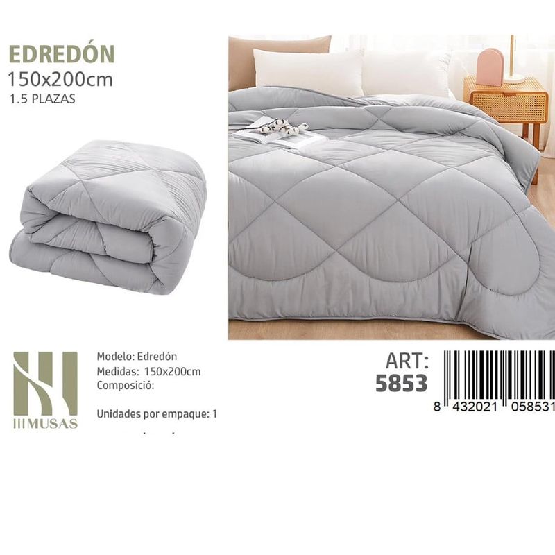 ANGELES DEL HOGAR - EDREDON NORDICO  PLAZA Y MEDIA COLOR GRIS 150X200