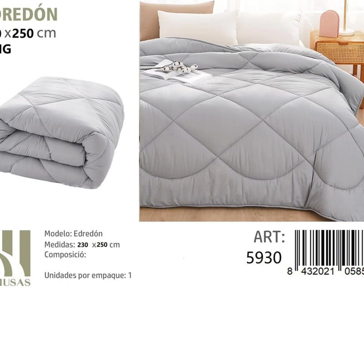 ANGELES DEL HOGAR - EDREDON NORDICO KING COLOR GRIS 230X250