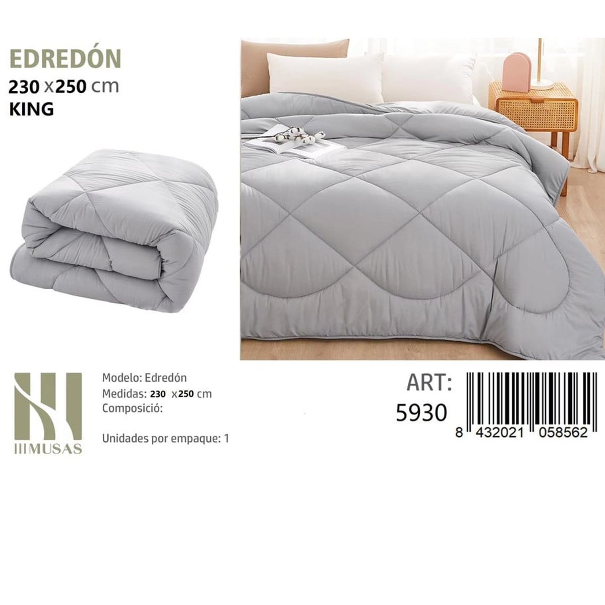 ANGELES DEL HOGAR - EDREDON NORDICO KING COLOR GRIS 230X250