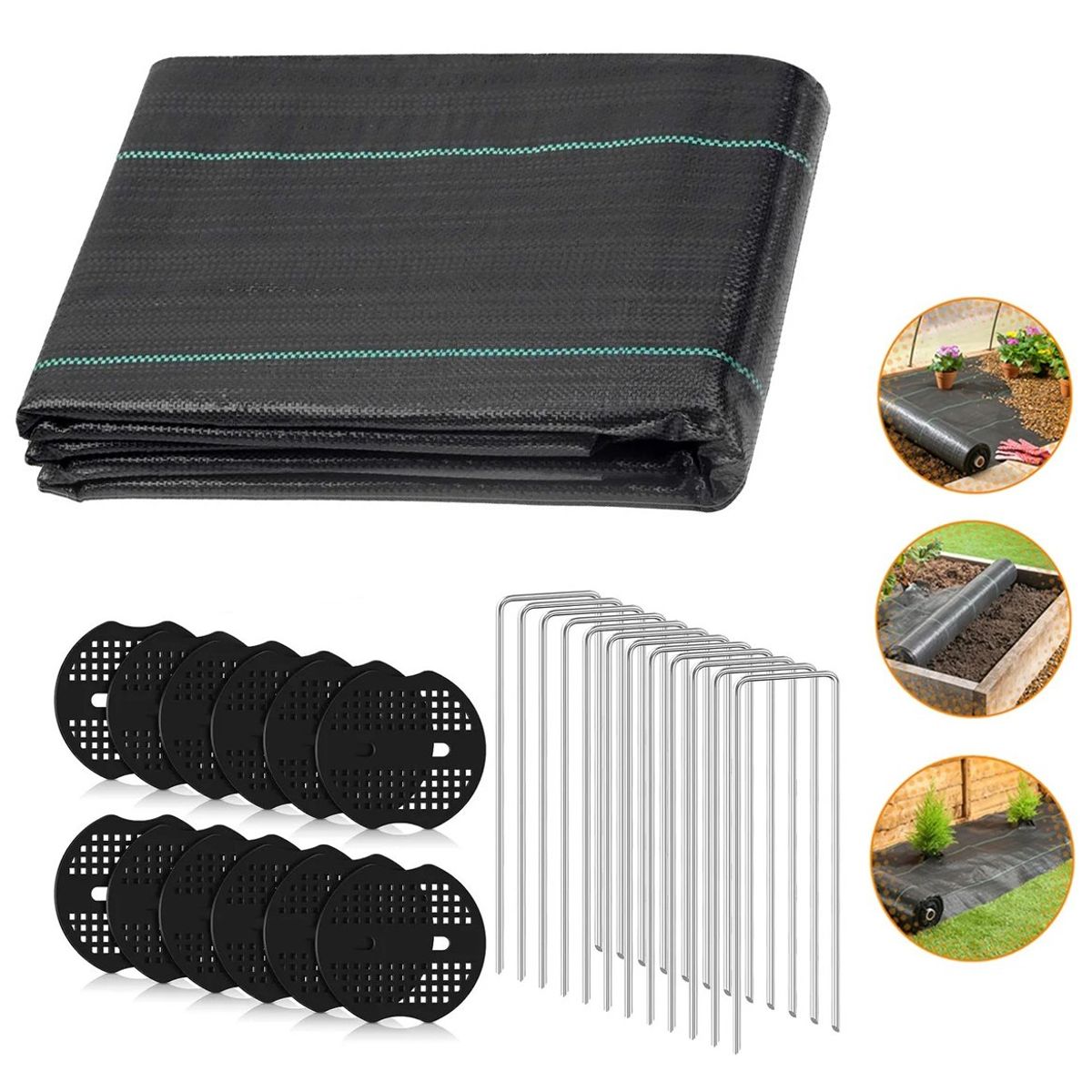 KUANGYE - Malla Antimaleza Cubresuelo 2x10m+15 Espaciador+15clavo En U