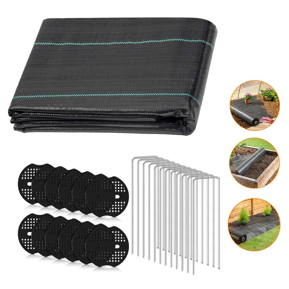 KUANGYE - Malla Antimaleza Cubresuelo 2x10m+15 Espaciador+15clavo En U