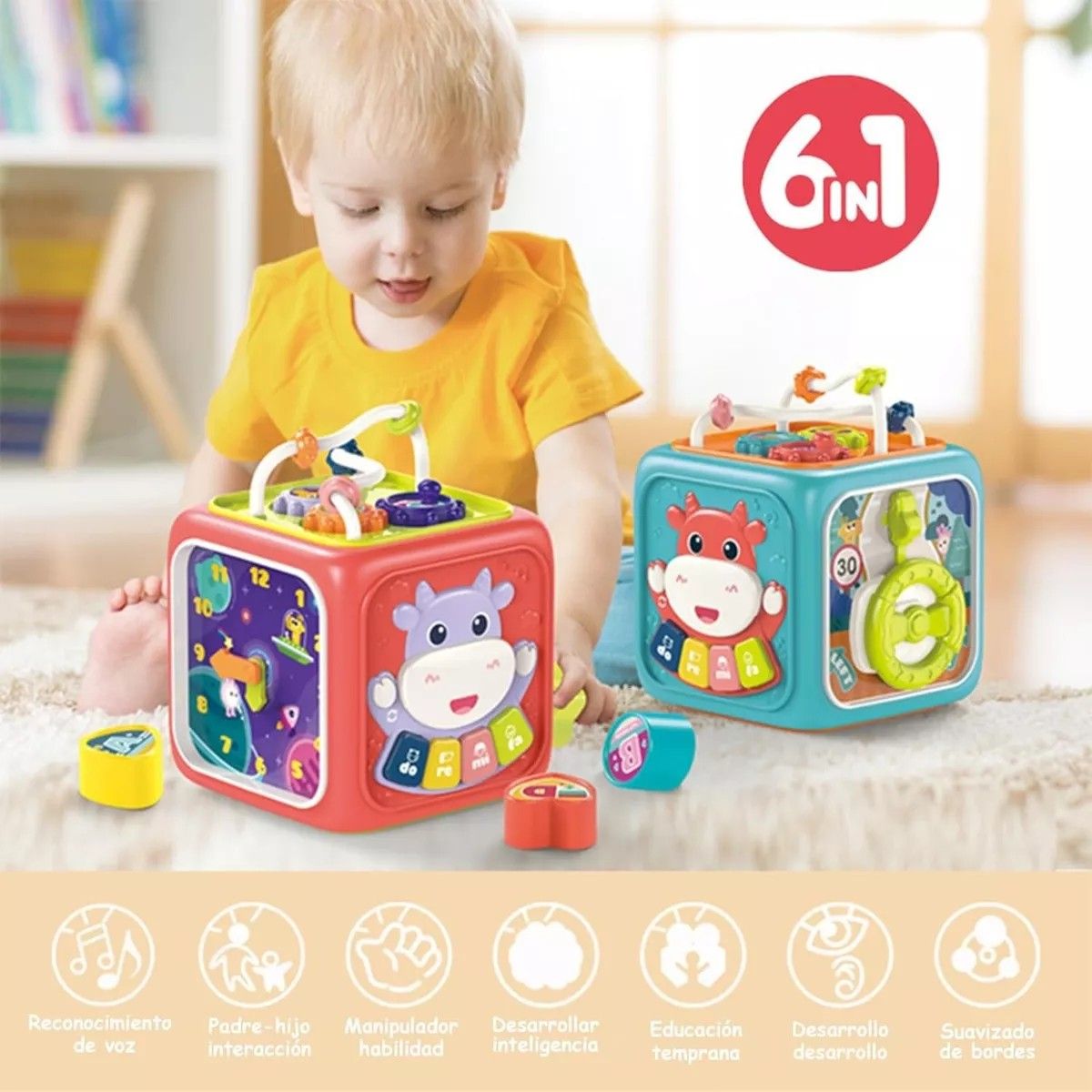 KUANGYE - Juguete Montessori Educativo 6 En 1 Cubo Didáctico Para Bebé