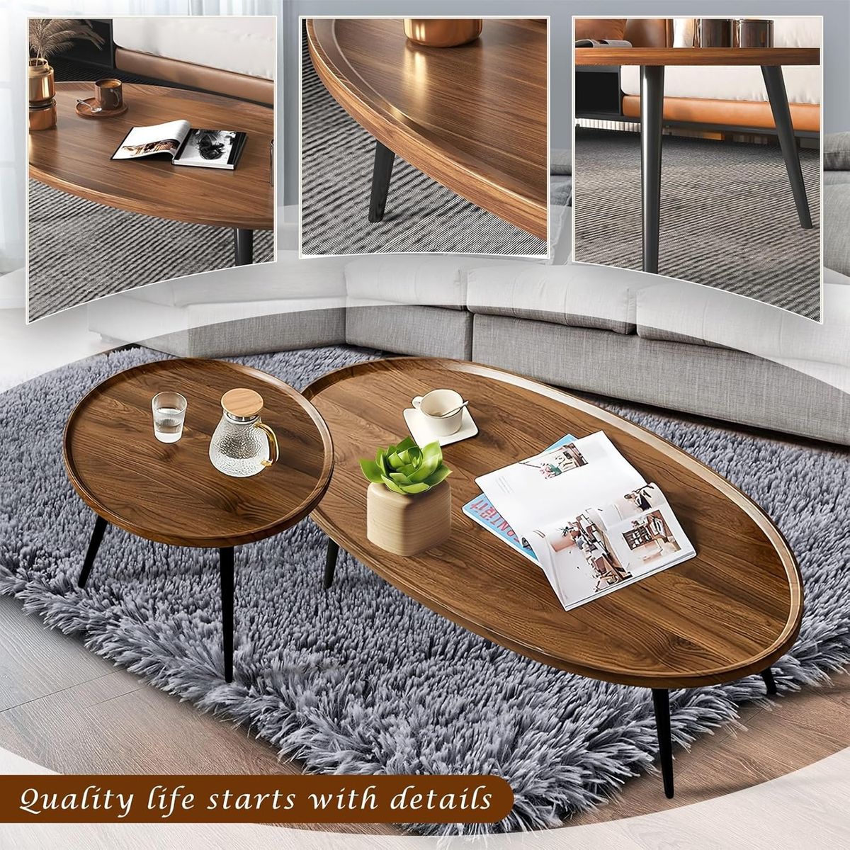 YOMYM - Juego Mesa De Centro Living Vanguardia Madera Nactural