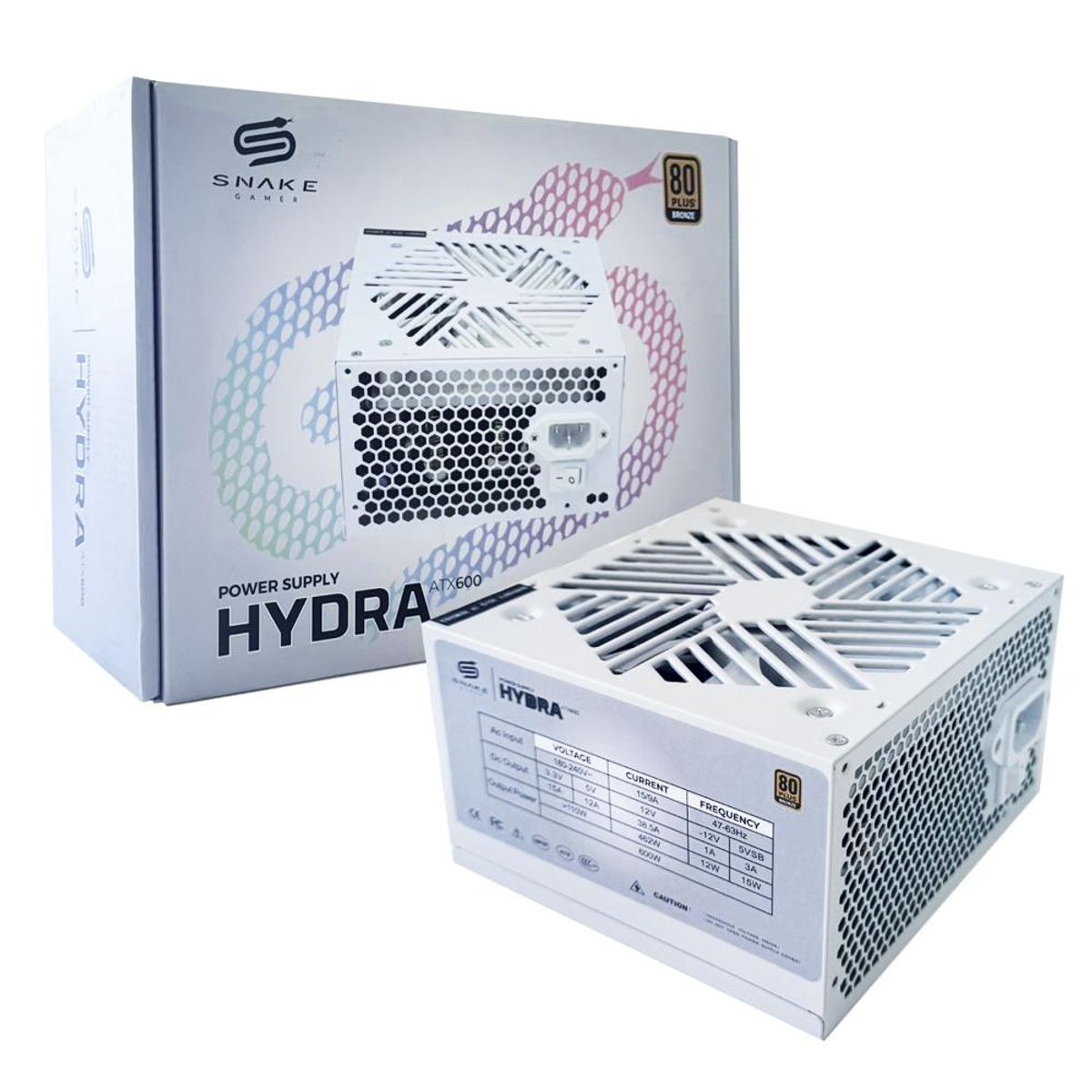 SNAKE GAMER - Fuente de Poder Hydra ATX 600W Blanca Certificada 80 Plus Bronze