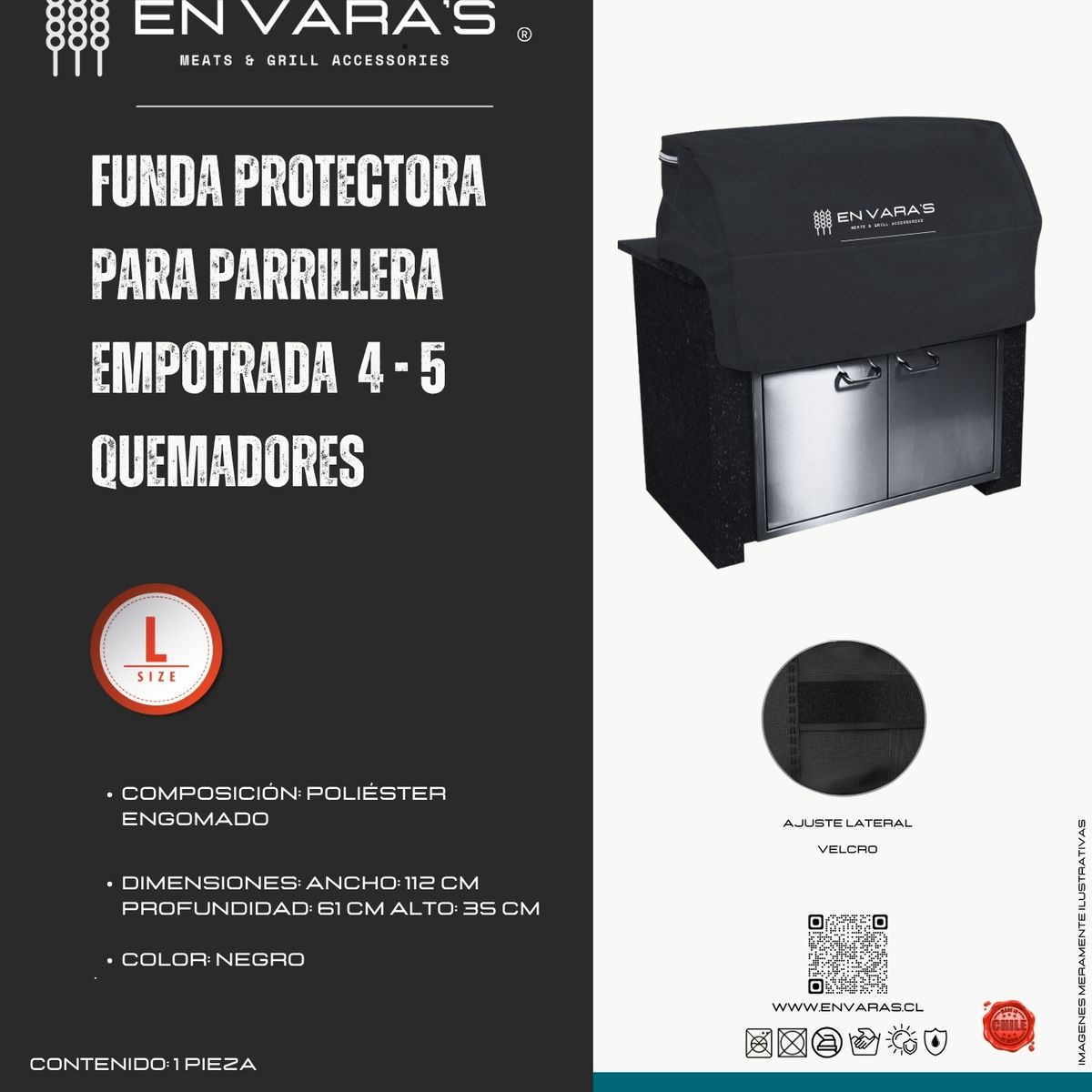 EN VARA'S MEATS & GRILL - Funda Cobertor para parrilla parrillera empotrable Black L 5 Quemadores