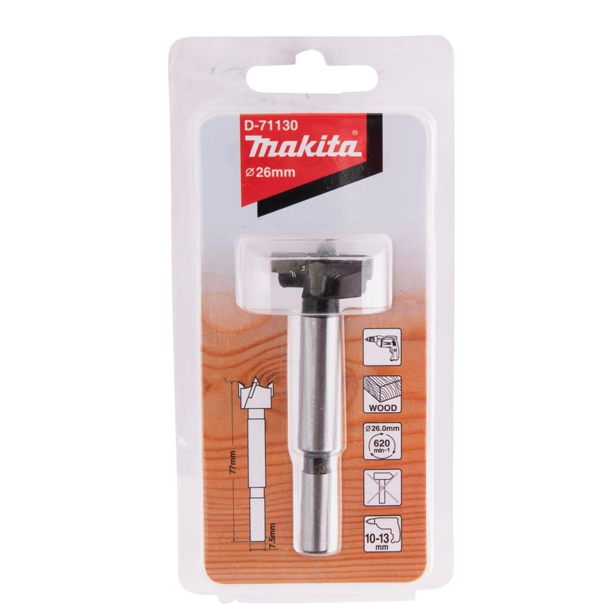 Broca Forstner para Madera 26mm x 77mm D-71130 Makita, marca MAKITA - Foto Principal