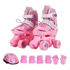 MUNDO MAGIA - Patines 4 Ruedas Ajustable Para Niñas Rosa+ Kit De Seguridad