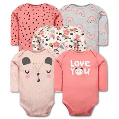TEDMIMAK - Pack 5 Bodys Bebé Niña Manga Larga 100% Algodón Diseño Love You