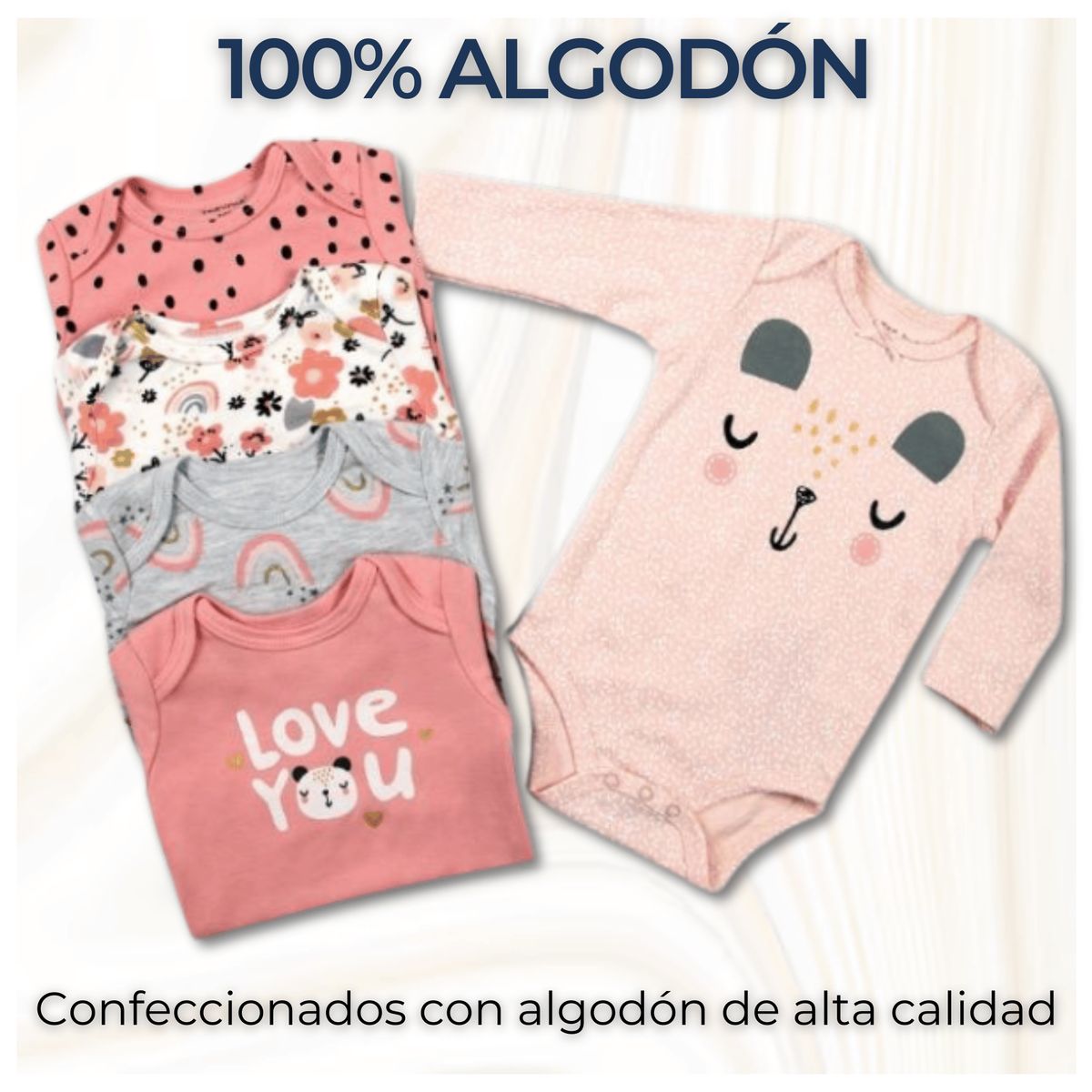 TEDMIMAK - Pack 5 Bodys Bebé Niña Manga Larga 100% Algodón Diseño Love You