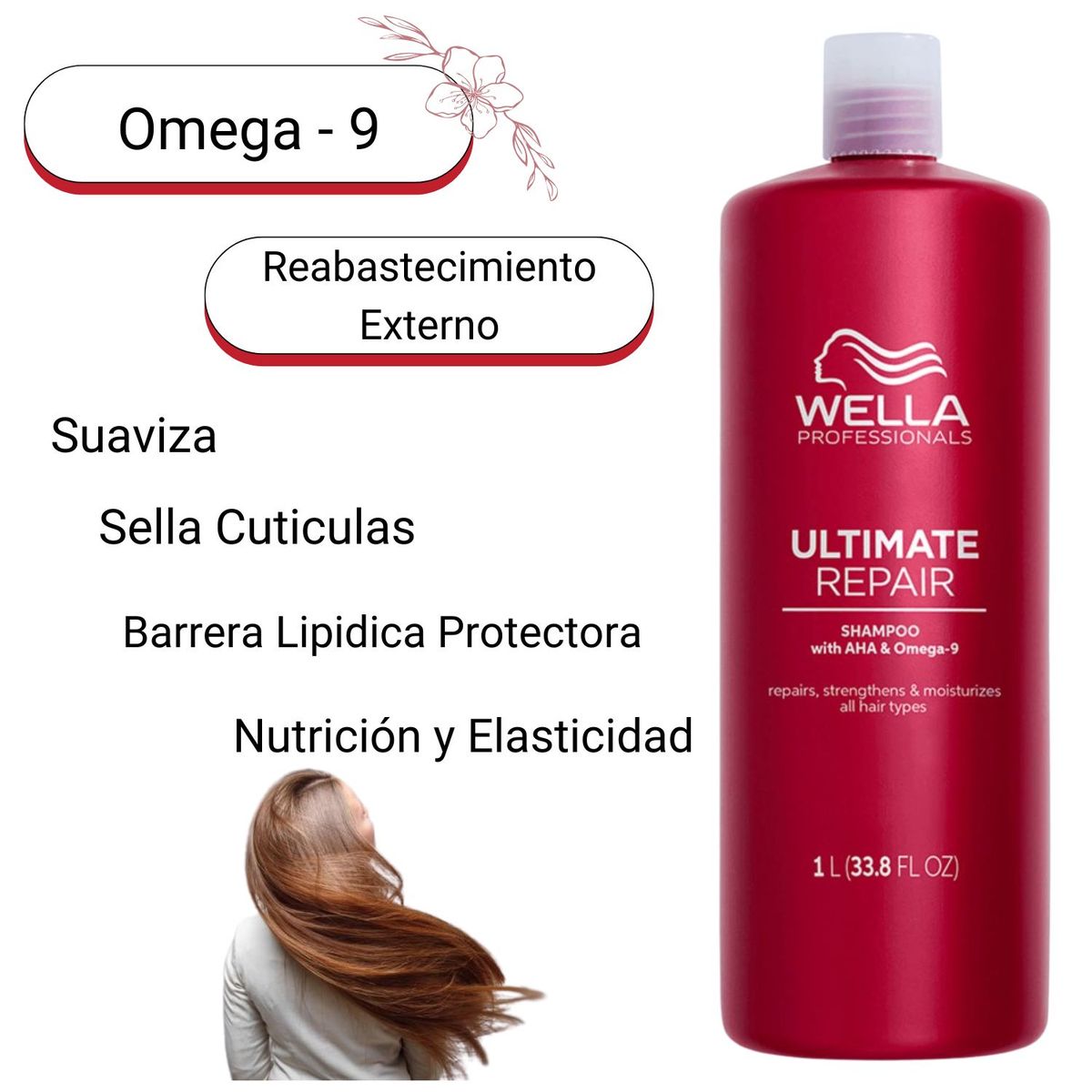 WELLA - Shampoo Ultimate Repair 1000ml Paso 1 Fortalece Repara Hidrata Suaviza
