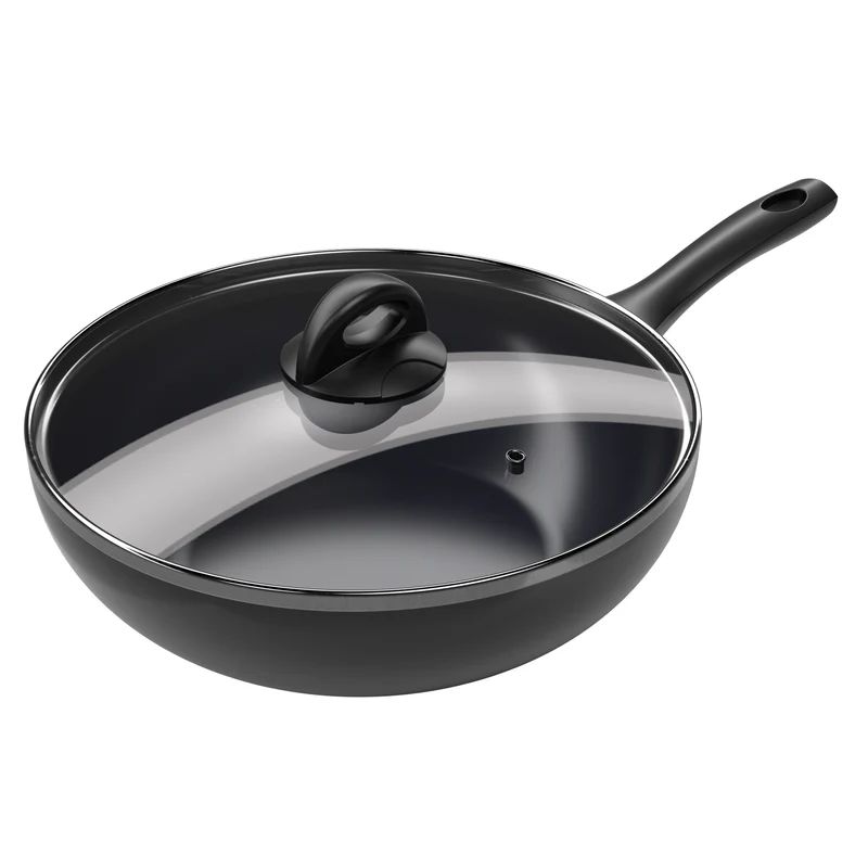 WENS - Wok De Aluminio Prensado 30 Cm Con Tapa Firenze Negro - Wens