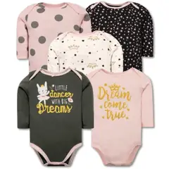 TEDMIMAK - Pack 5 Bodys Bebé Niña Manga Larga 100% Algodón Diseño Ballet Dreams
