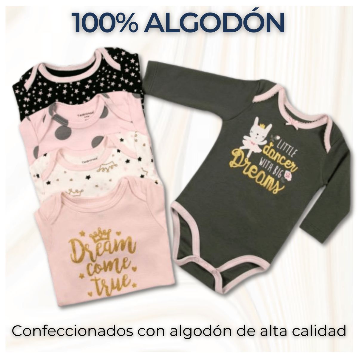 TEDMIMAK - Pack 5 Bodys Bebé Niña Manga Larga 100% Algodón Diseño Ballet Dreams