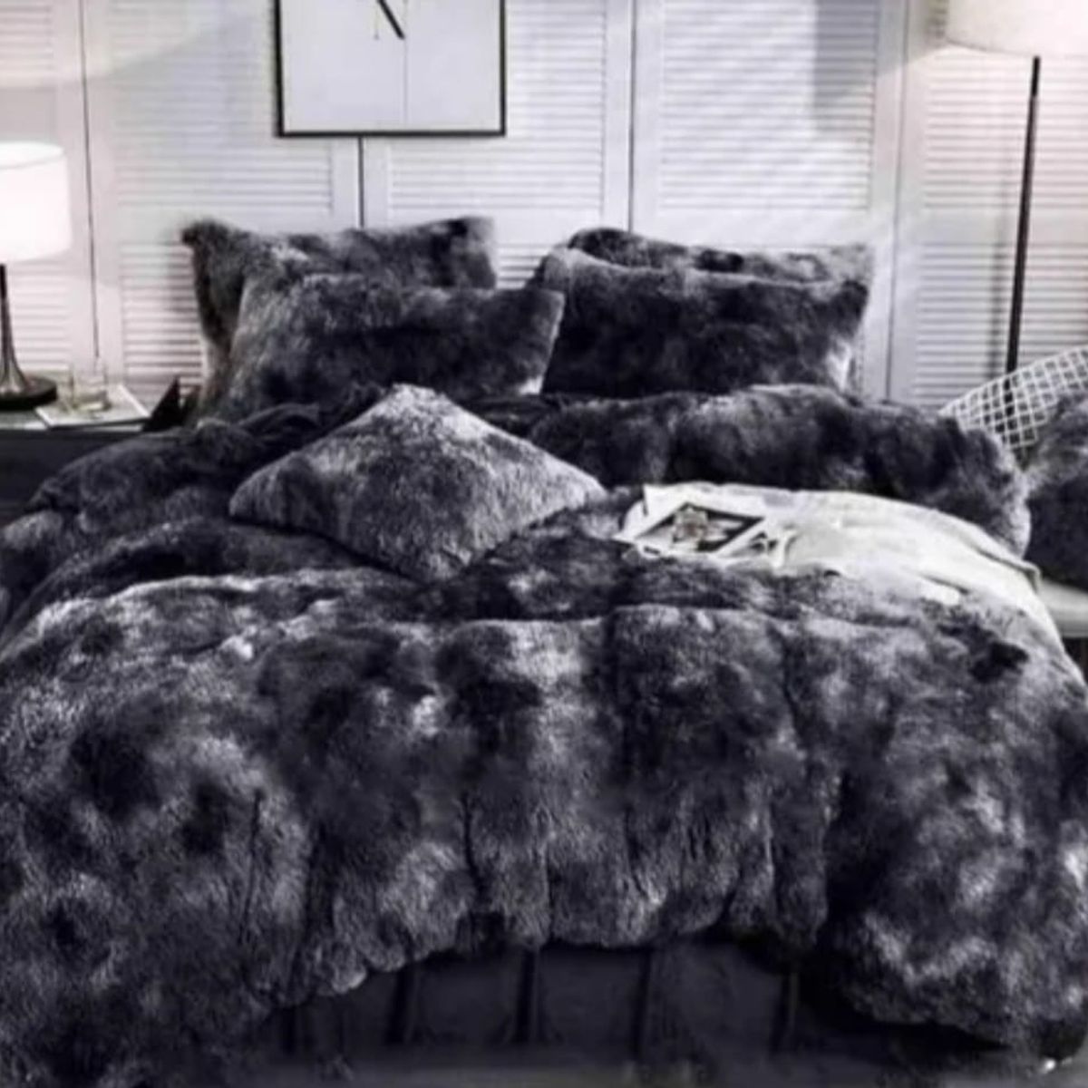 GENERICO - Cobertor de invierno peludo con chiporro 1,5 plaza Negro Jaspeado